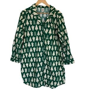 Hannah Anderson Womens Green White Tree‎ Patterned Pajama Shirt Gown Size Medium